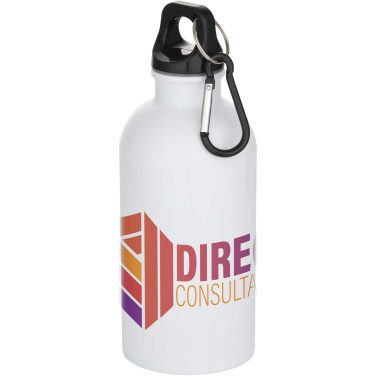 Logotrade werbemittel das Foto: Oregon 400 ml RSC-zertifizierte einwandige Sublimation Trinkflasche aus recyceltem Edelstahl mit Karabinerhaken