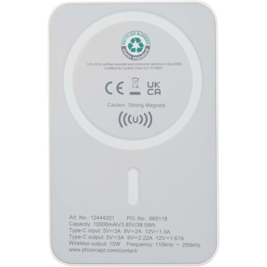 Logotrade Werbegeschenke das Foto: Acrab 15 W 10.000 mAh magnetische kabellose Powerbank mit 20 W PD aus recyceltem Kunststoff