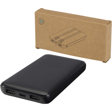 Logotrade Logogeschenke das Foto: Adhil 10 W 10.000 mAh Powerbank aus recyceltem Kunststoff mit 2 integrierten Kabeln
