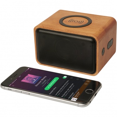 Logotrade corporate gift image of: Wooden 3W speaker with wireless charging pad