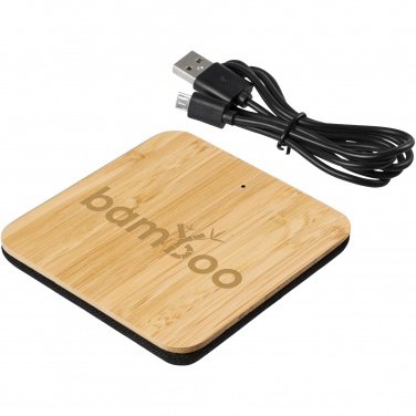Logo trade business gifts image of: Leaf 5W bamboo and fabric wireless charging pad