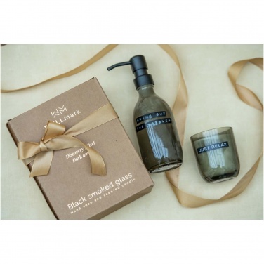 Logo trade promotional items picture of: Wellmark Discovery 200 ml hand soap dispenser and 150 g scented candle set - dark amber fragrance