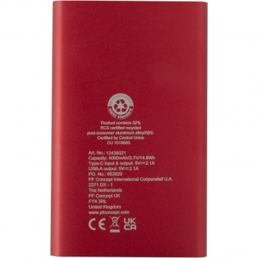 Logotrade advertising product picture of: Pep 4000 mAh Type-C recycled aluminium power bank 