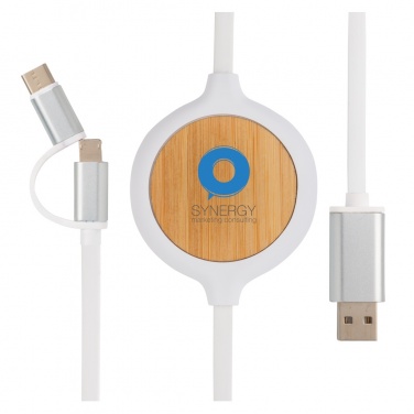 Logo trade promotional products image of: 3-in-1 cable with 5W bamboo wireless charger