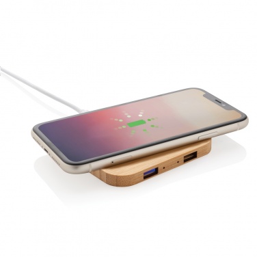 Logotrade promotional product picture of: Bamboo 5W wireless charger with USB