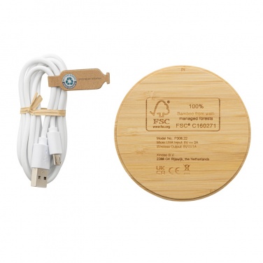 Logo trade promotional item photo of: Bamboo 5W round wireless charger