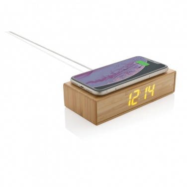 Logo trade advertising products picture of: Bamboo alarm clock with 5W wireless charger