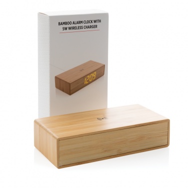 Logotrade promotional product picture of: Bamboo alarm clock with 5W wireless charger