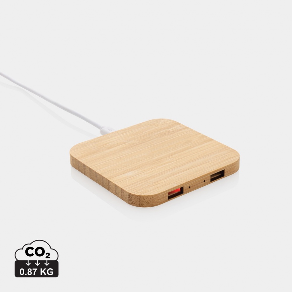 Logotrade corporate gift picture of: Bamboo 10W wireless charger with USB