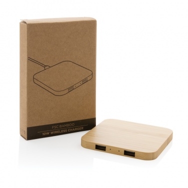 Logotrade promotional giveaway image of: Bamboo 10W wireless charger with USB