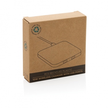 Logo trade corporate gifts picture of: RCS recycled plastic 10W Wireless charger with USB Ports