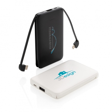 Logo trade advertising products picture of: 5.000 mAh Pocket Powerbank with integrated cables
