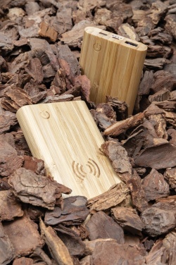 Logo trade promotional giveaway photo of: Bamboo 8.000 mAh 5W wireless powerbank