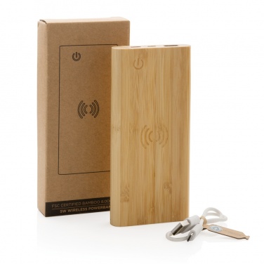 Logo trade promotional giveaway photo of: Bamboo 8.000 mAh 5W wireless powerbank