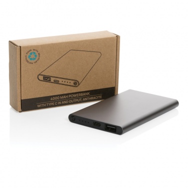 Logotrade promotional product picture of: RCS recycled plastic/aluminum 4000 mah powerbank with type C