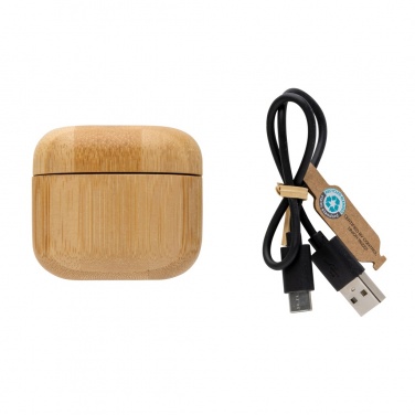 Logo trade promotional gift photo of: Bamboo TWS earbuds with RCS recycled plastic