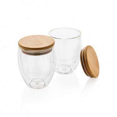 Logo trade promotional product photo of: Double wall borosilicate glass with bamboo lid 250ml 2pc set