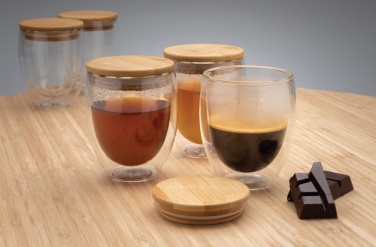 Logotrade promotional giveaways photo of: Double wall borosilicate glass with bamboo lid 250ml 2pc set