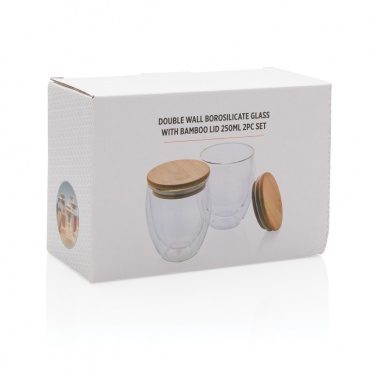 Logo trade promotional gifts image of: Double wall borosilicate glass with bamboo lid 250ml 2pc set