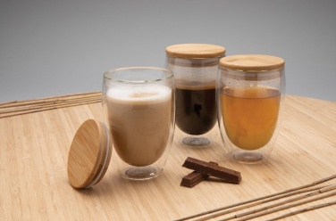 Logotrade promotional gifts photo of: Double wall borosilicate glass with bamboo lid 350ml 2pc set