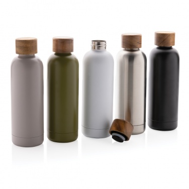 Logo trade corporate gifts image of: Wood RCS certified recycled stainless steel vacuum bottle