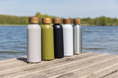 Logo trade promotional merchandise image of: Wood RCS certified recycled stainless steel vacuum bottle