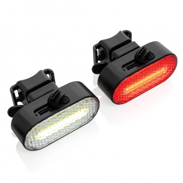 Logo trade promotional product photo of: Lumino RCS recycled plastic USB re-chargeable bike light set