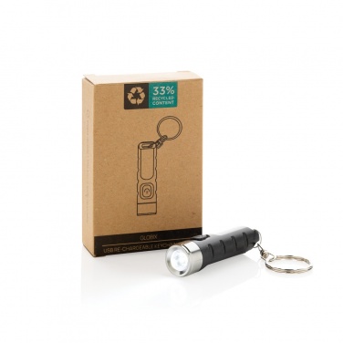 Logotrade business gift image of: Globix RCS recycled plastic USB re-chargeable keychain torch