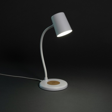 Logo trade advertising product photo of: Zenara RCS recycled plastic and cork 15W wireless desk lamp