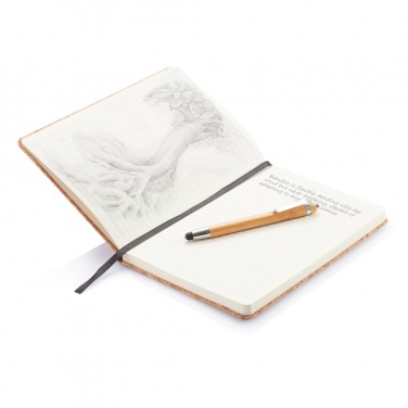 Logo trade promotional product photo of: A5 notebook with bamboo pen including stylus