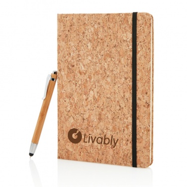 Logo trade promotional merchandise picture of: A5 notebook with bamboo pen including stylus