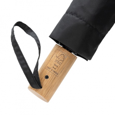 Logo trade promotional gift photo of: Kaycey 21" AWARE™ RPET Acacia wood mini auto open umbrella