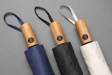 Logo trade promotional giveaways image of: Kaycey 21" AWARE™ RPET Acacia wood mini auto open umbrella
