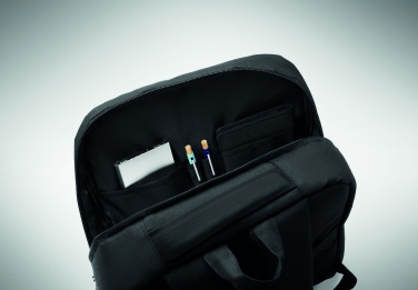 Logo trade business gifts image of: Slim 15 inch laptop backpack made of 600D RPET polyester with a 210D lining and customizable printing