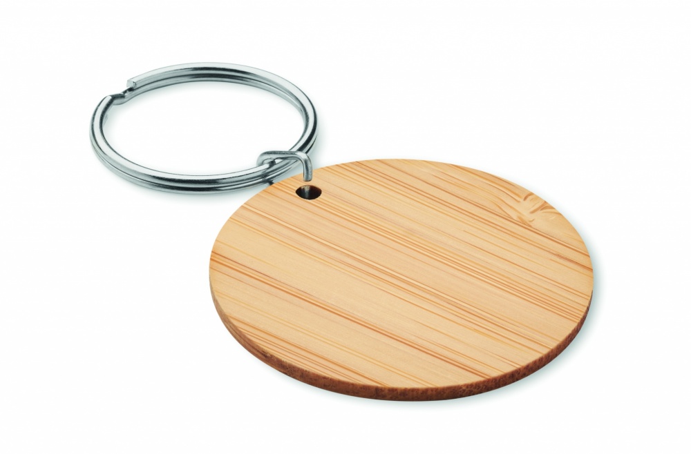Logo trade promotional product photo of: Round bamboo key ring Pieksämäki