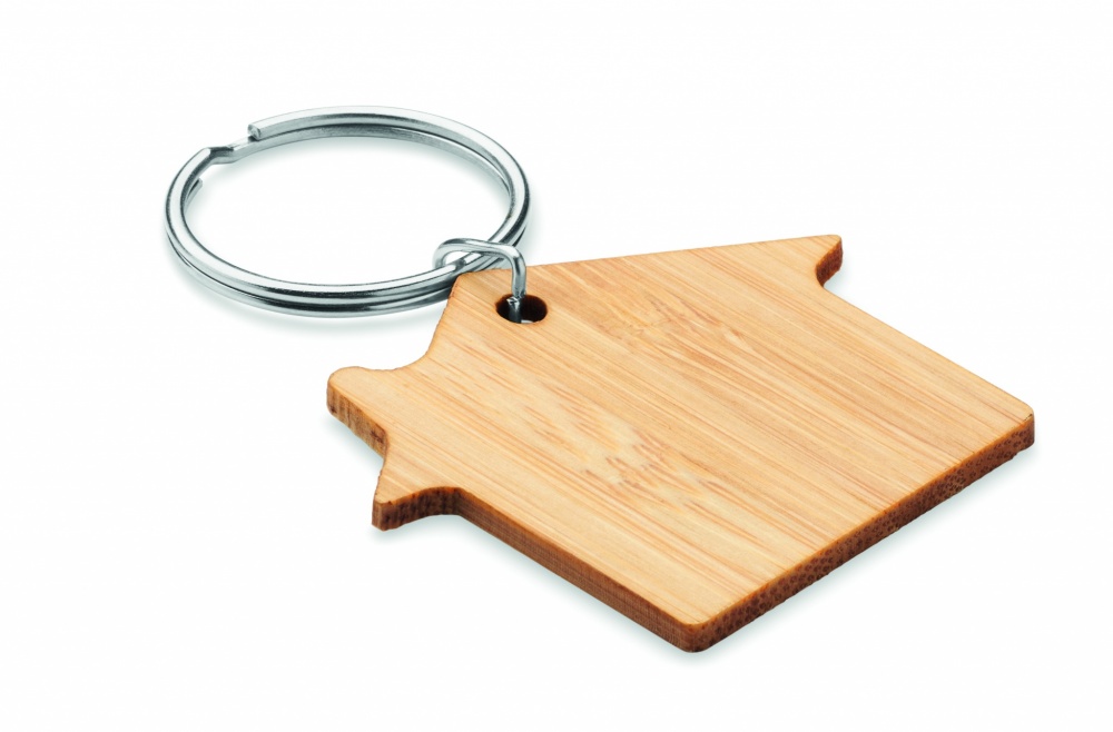 Logotrade promotional product image of: House shaped bamboo key ring Järvenpää