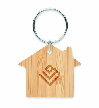 Logo trade promotional products picture of: House shaped bamboo key ring Järvenpää