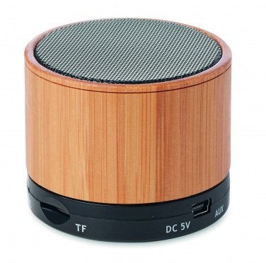 Logotrade promotional product image of: Round Bamboo wireless speaker