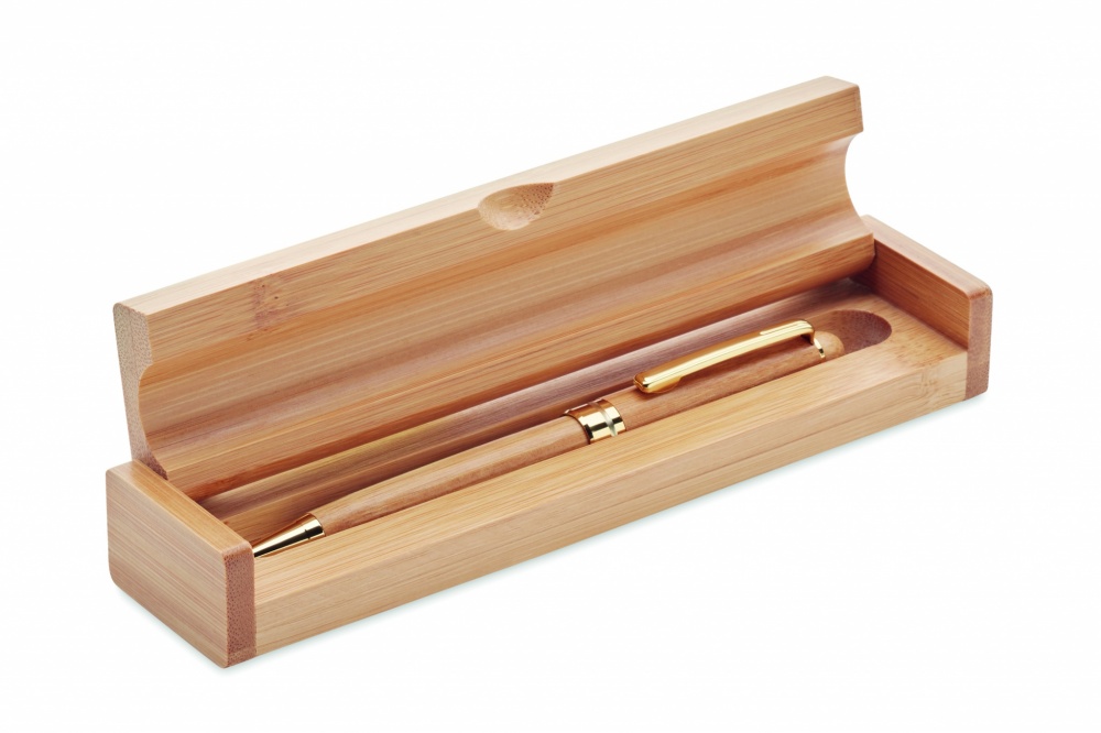Logo trade promotional giveaway photo of: Bamboo twist-action ballpoint pen in a box
