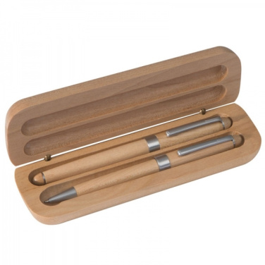 Logo trade promotional gifts picture of: Wooden writing set ballpen and roller INDIANAPOLIS