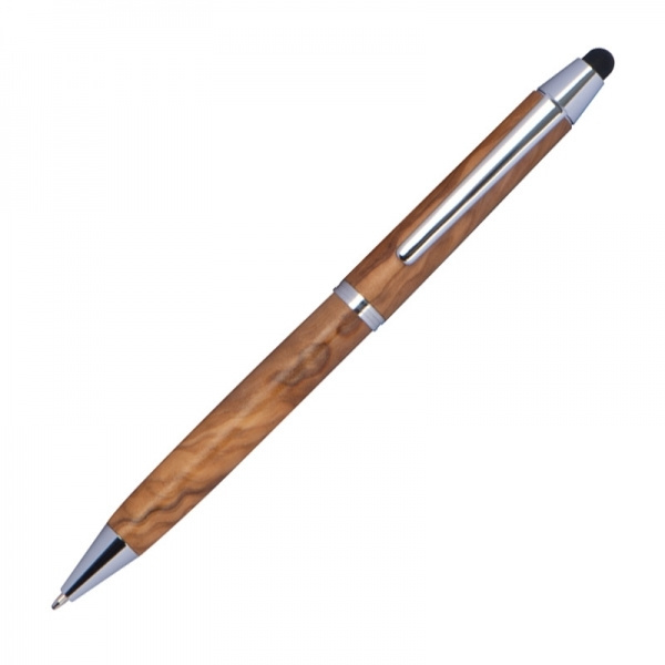 Logo trade promotional items image of: Wooden ballpen with touch function ERFURT