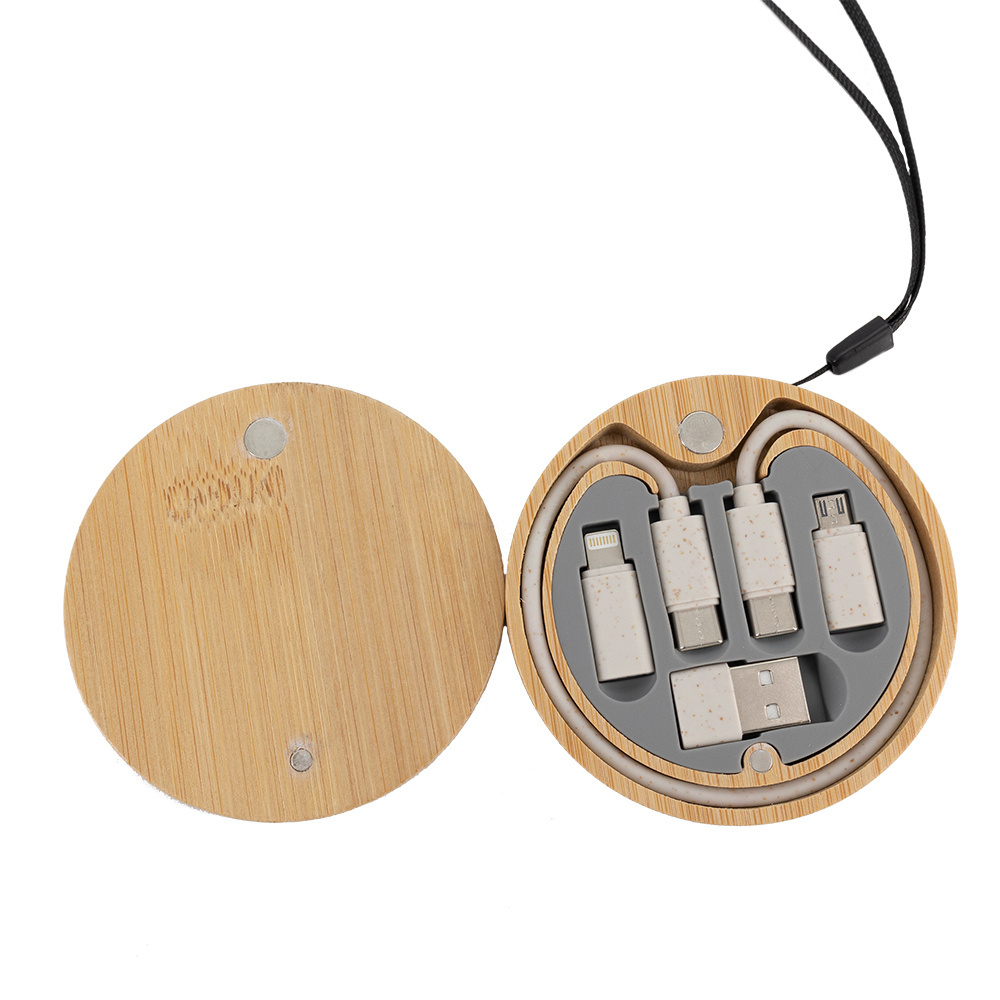Logo trade promotional giveaway photo of: 4in1 cable in wooden case, LH-ZM01