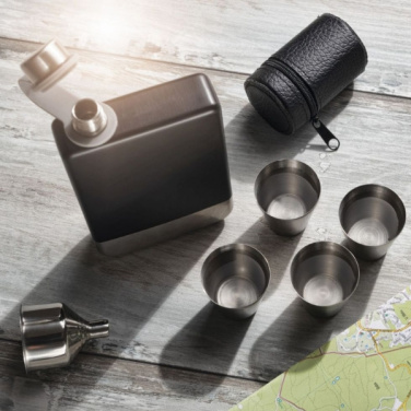 Logo trade promotional items picture of: Hip flask set TAHAT Schwarzwolf