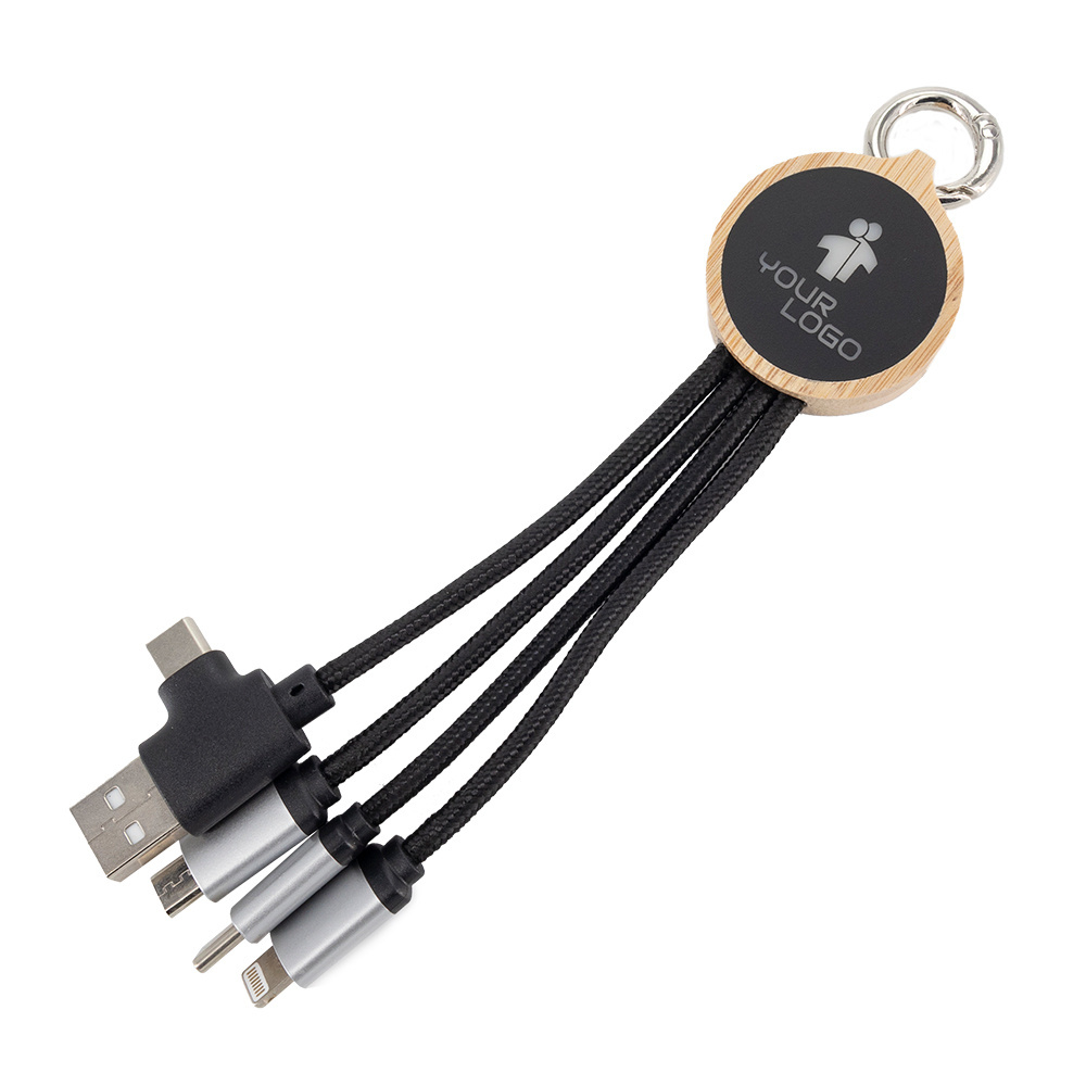 Logotrade promotional giveaways photo of: 4-in-1 cable with elighted logo in a wooden casing, LH-ZMU05