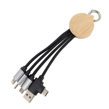 Logo trade promotional gift photo of: 4-in-1 cable with elighted logo in a wooden casing, LH-ZMU05