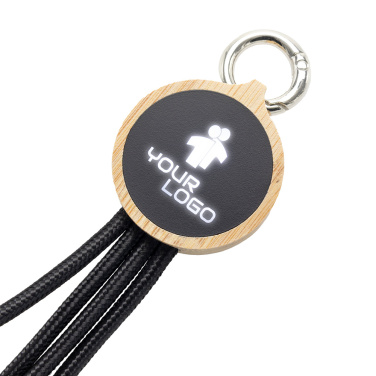 Logo trade promotional item photo of: 4-in-1 cable with elighted logo in a wooden casing, LH-ZMU05
