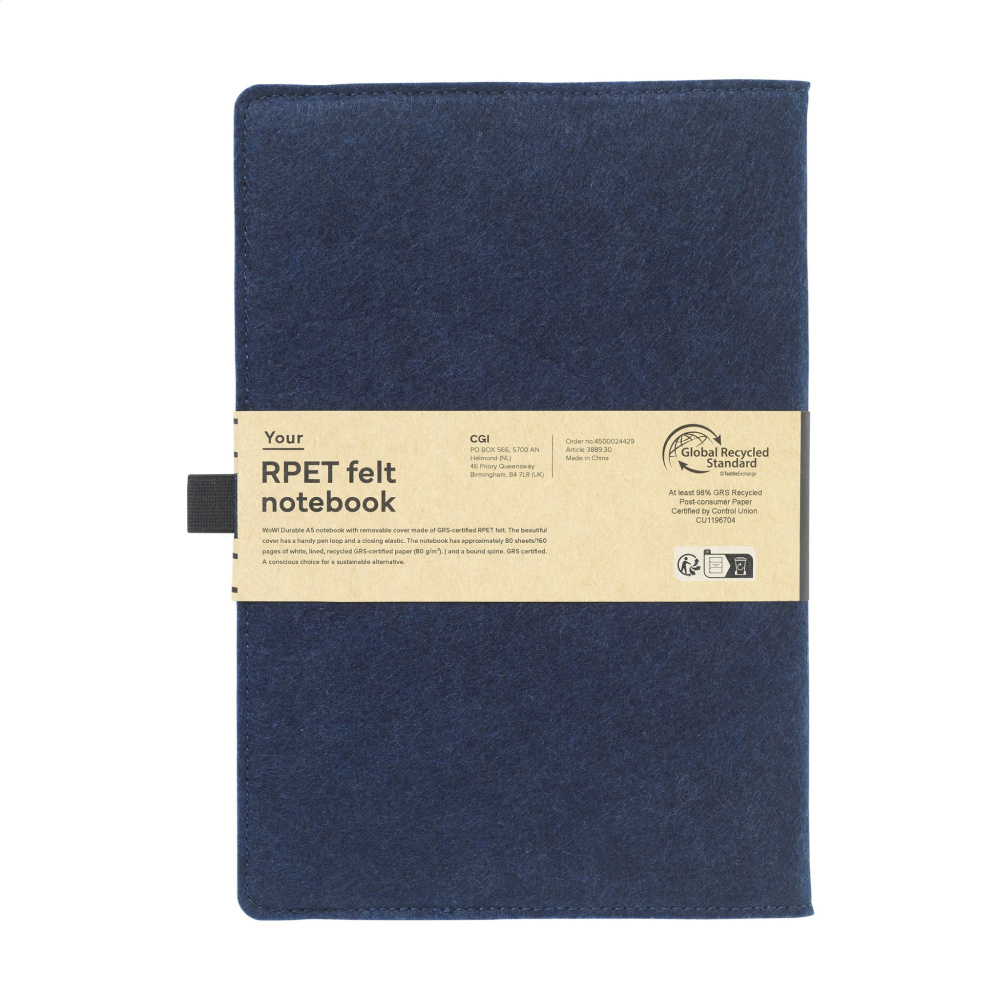 Logo trade promotional giveaways image of: Felty GRS RPET Paper Notebook A5