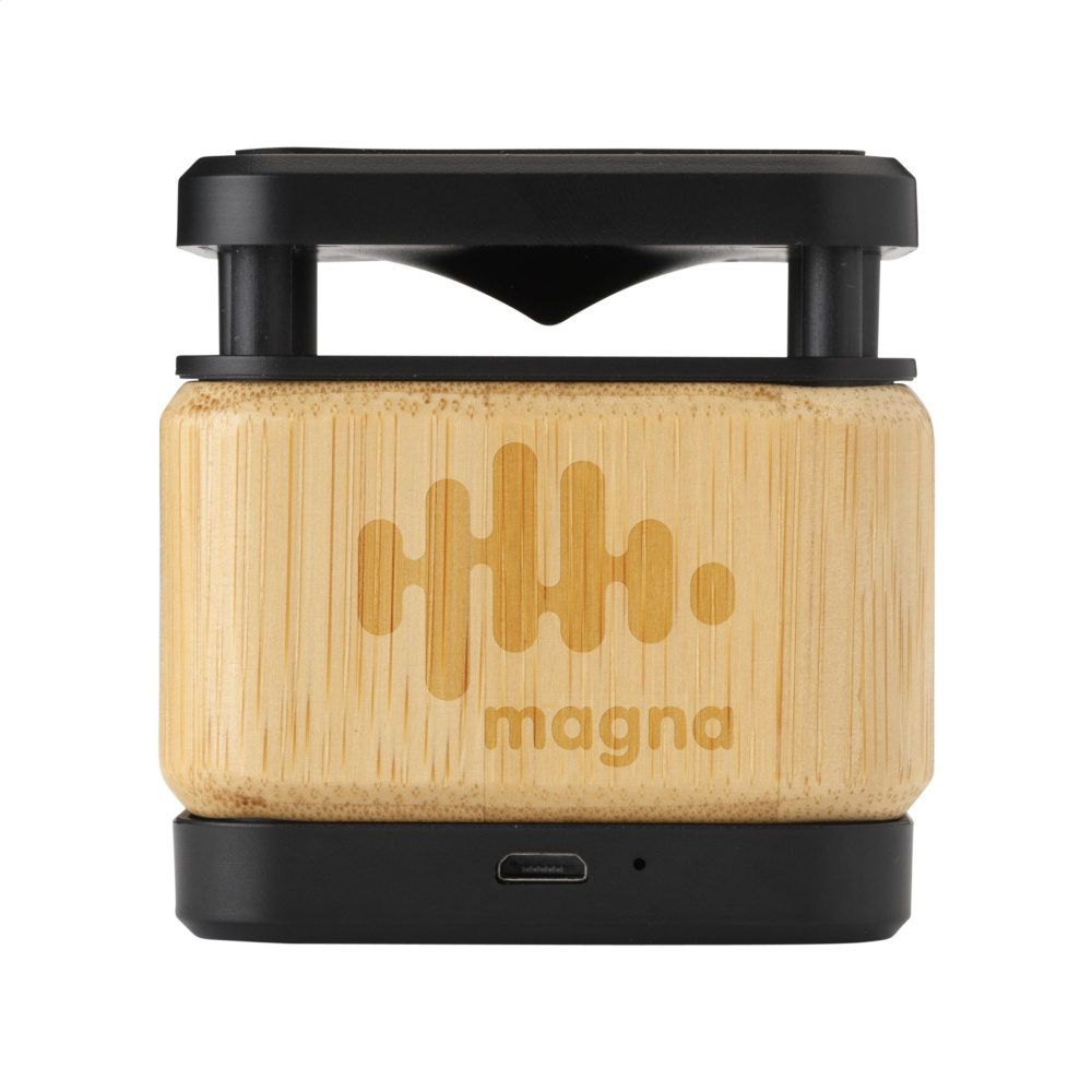Logotrade advertising product image of: Bamboo Block Speaker with wireless charger