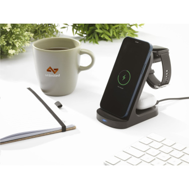 Logo trade promotional item photo of: Triple-Up RCS Recycled ABS Wireless Charger Stand