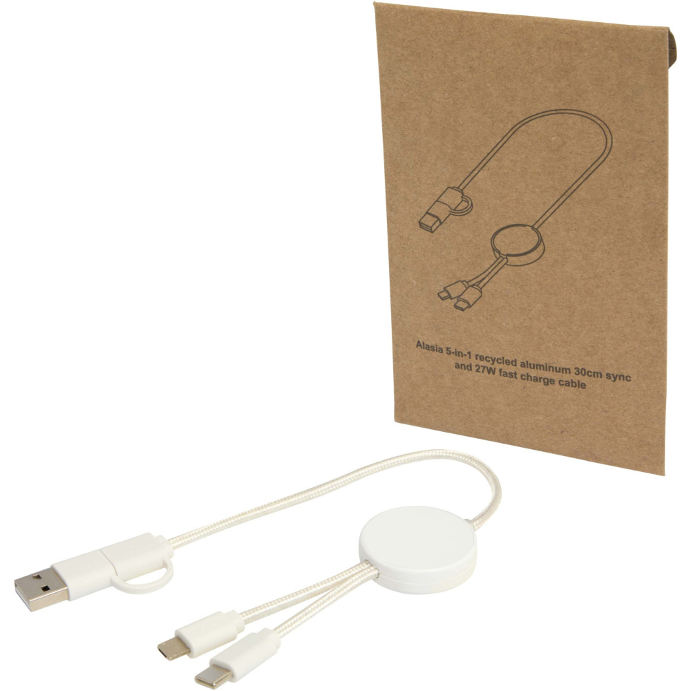 Logotrade promotional products photo of: Citala 5-in-1 recycled plastic 30 cm data sync and 27W fast charge cable